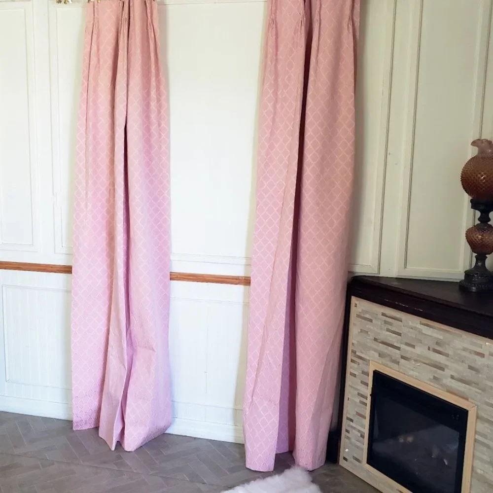 Vintage Drapes Pinch Pleat Pink Curtains 50W x 82L Embroidered Thermal Lined